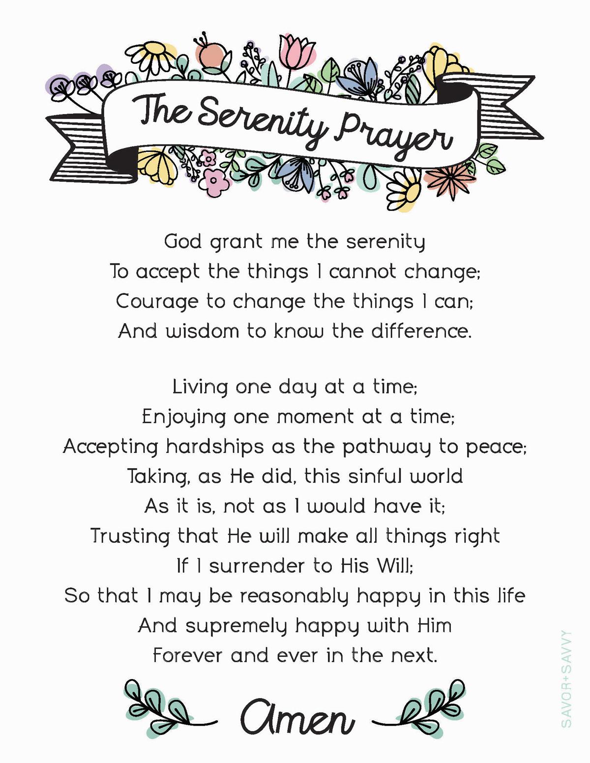 serenity prayer printable - free wall art - savor + savvy